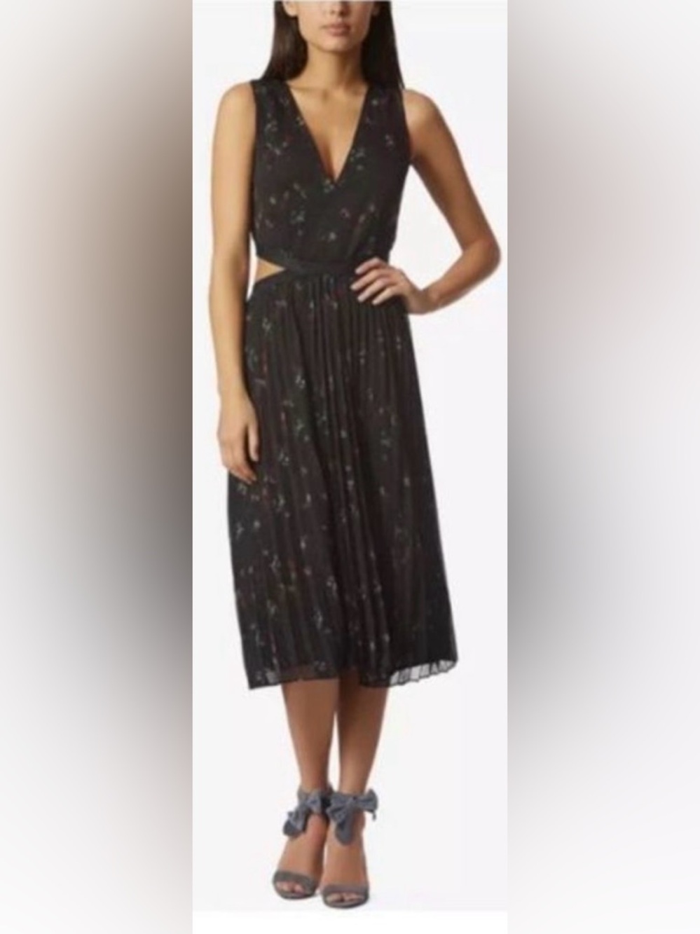Avec Les Filles Black Floral Cutout Midi Dress
